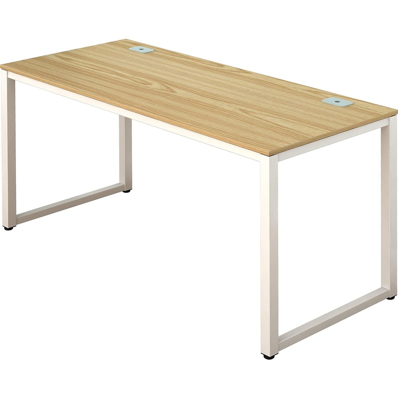 SHW Home Office 55-Inch Large Computer Desk, 24 Deep, White Frame with Oak Top | Bigbigmart.com