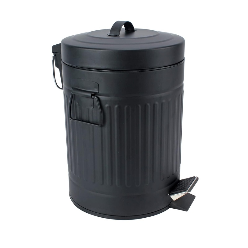 SIMPLEMADE Round Step Trash Can, Stainless Steel with Lid, Small Metal Wastebasket / Garbage Can For Bathroom, Office, Black, 5 Liter / 1.3 Gallon – | Bigbigmart.com