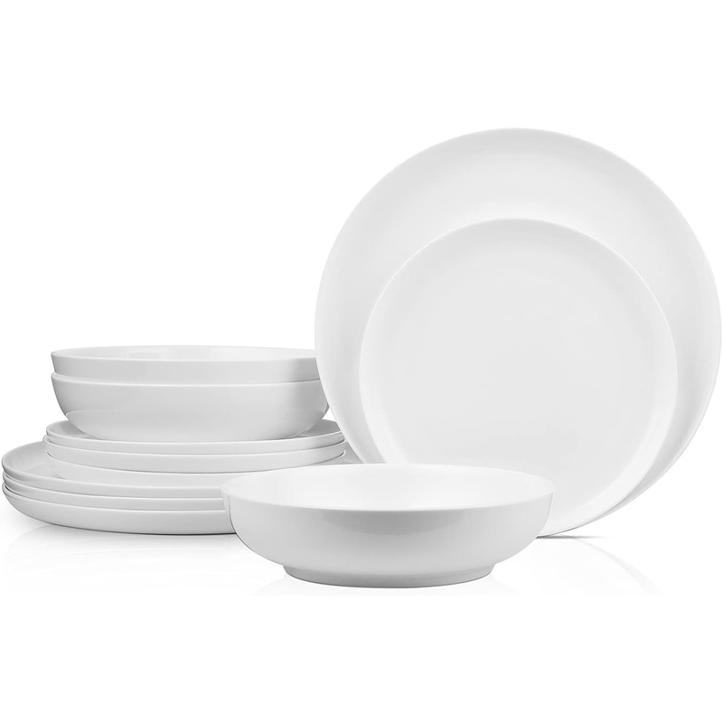 Stone Lain Gabrielle Bone China Dinnerware Set, 12-Piece Service for 4, Solid White | Bigbigmart.com