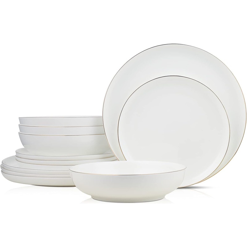 Stone Lain Gabrielle Bone China Dinnerware Set, 12-Piece Service for 4, White and Gold | Bigbigmart.com