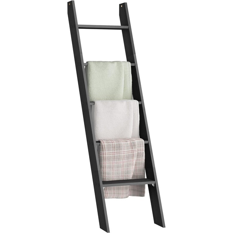 VASAGLE Blanket Ladder Decorative Farmhouse for The Living Room, 5-Tier Ladder Shelf, Ladder Rack for Storage and Decor, Ebony Black ULLS018B56 | Bigbigmart.com
