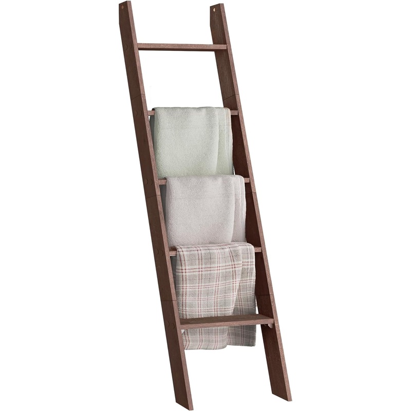 VASAGLE Blanket Ladder Decorative Farmhouse for The Living Room, 5-Tier Ladder Shelf, Ladder Rack for Storage and Decor, Maroon Brown ULLS018T51