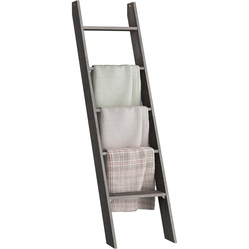 VASAGLE Blanket Ladder Decorative Farmhouse for The Living Room, 5-Tier Ladder Shelf, Ladder Rack for Storage and Decor, Misty Gray ULLS018G68 | Bigbigmart.com
