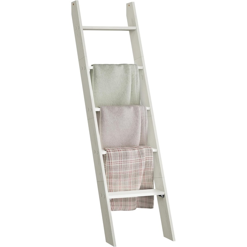 VASAGLE Blanket Ladder Decorative Farmhouse for The Living Room, 5-Tier Ladder Shelf, Ladder Rack for Storage and Decor, Rustic White ULLS018W73 | Bigbigmart.com