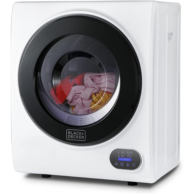 BLACK+DECKER Compact Clothes Dryer, 1.5 Cu. Ft. 850W Electric Dryer, 120V Vented Portable Dryer with Stainless Steel Drum, Mini Dryer for 3.3 lbs. of Laundry for Standard Wall Outlet | Bigbigmart.com