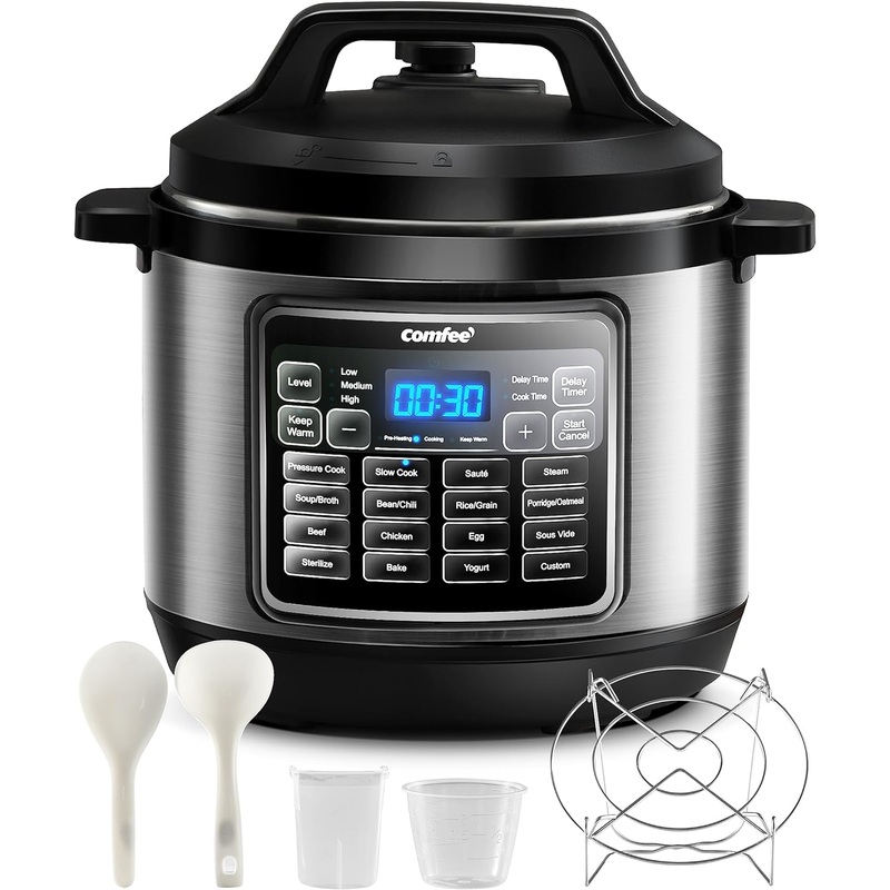 COMFEE 16 in 1 Electric Pressure Cooker Instant Multi Cooker Olla de Presion Non-Stick Pot Yogurt Maker Rice Cooker Slow Cooker Saut Steamer 8 Quarts Stainless Steel | Bigbigmart.com
