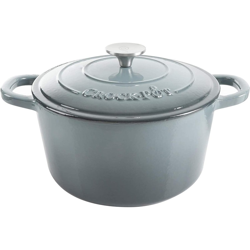 Crock Pot Artisan 5 Quart Enameled Cast Iron Round Dutch Oven, Slate Gray | Bigbigmart.com