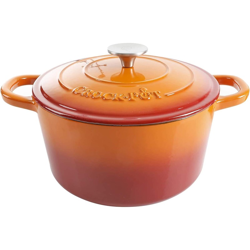 Crock-Pot Artisan Round Enameled Cast Iron Dutch Oven, 5-Quart, Sunset Orange | Bigbigmart.com