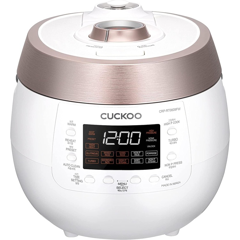 CUCKOO CRP-RT0609FW 6 Cup (Uncooked) & 12 Cup (Cooked) Small Twin Pressure Plate Rice Cooker & Warmer with Premium Nonstick Inner Pot, Two Pressure Types, Auto Clean, Turbo Mode and others | (White, Made in Korea) | Bigbigmart.com