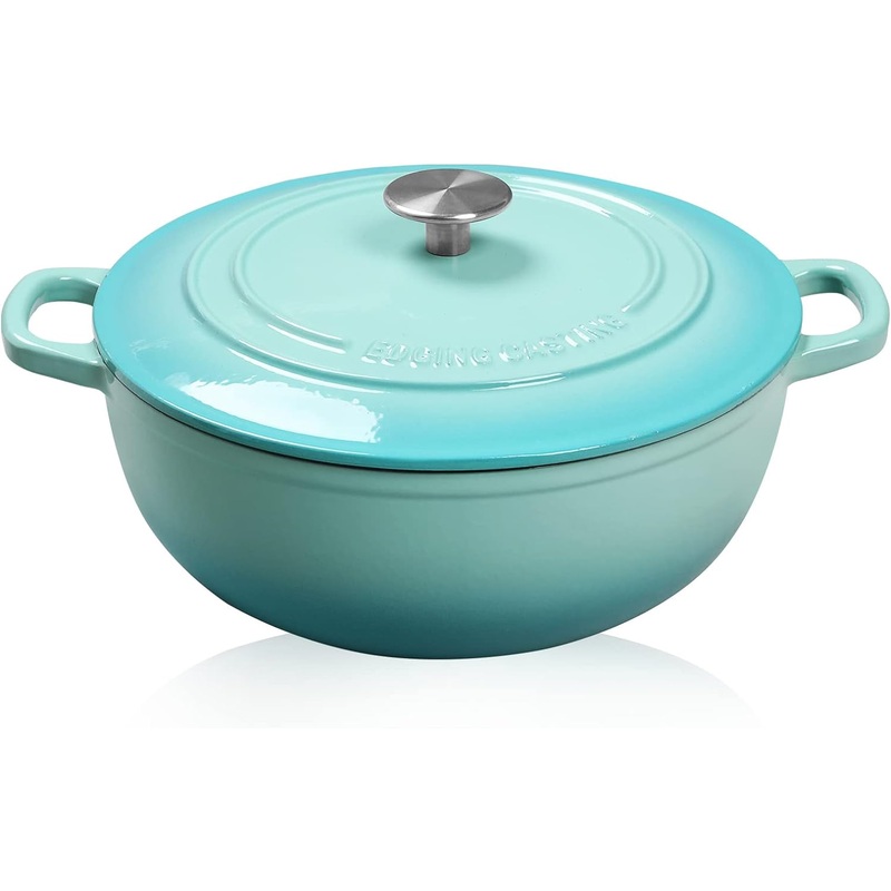 Enameled Cast Iron Dutch Oven 5 Quart, Round dutch ovens Pot with Lid Suitable For Bread Baking, Peacock Blue | Bigbigmart.com