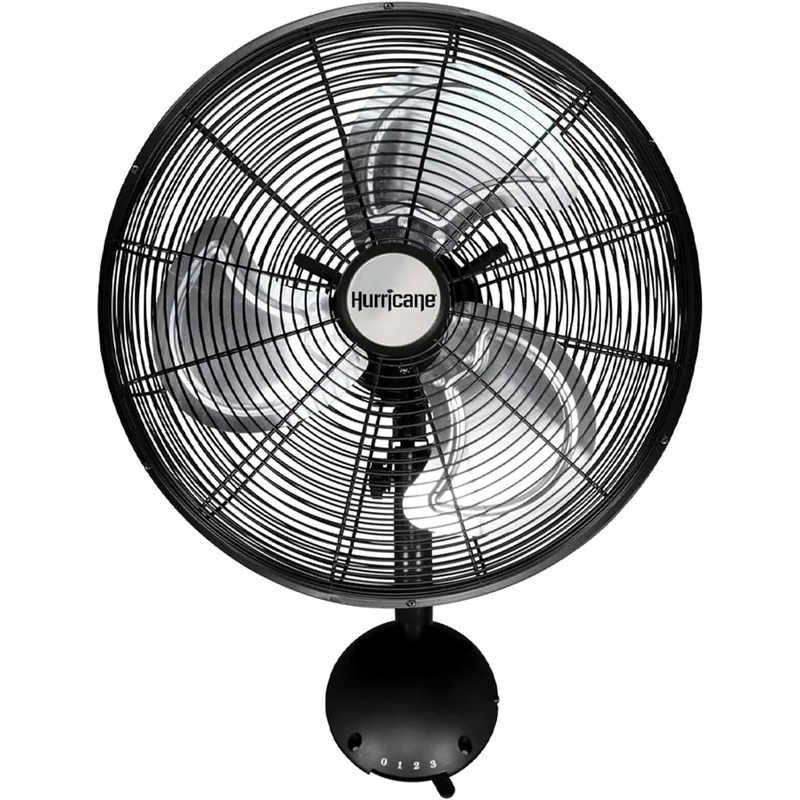 Hurricane 16 Inch Pro High Velocity Corded Electric Classic Oscillating Wall Mount Fan with 3 Speed Settings for Air Circulation, Black | Bigbigmart.com