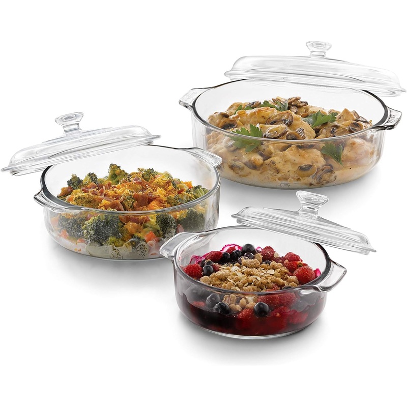 Libbey 56030 Baker’s Basics 3-Piece Covered Casserole Dishes, Versatile Glass Baking Dishes for Oven, Clear Lead-Free Casserole Cookware | Bigbigmart.com