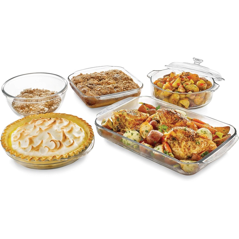Libbey Baker’s Basics 5-Piece Glass Casserole Baking Dish Set with 1 Cover | Bigbigmart.com