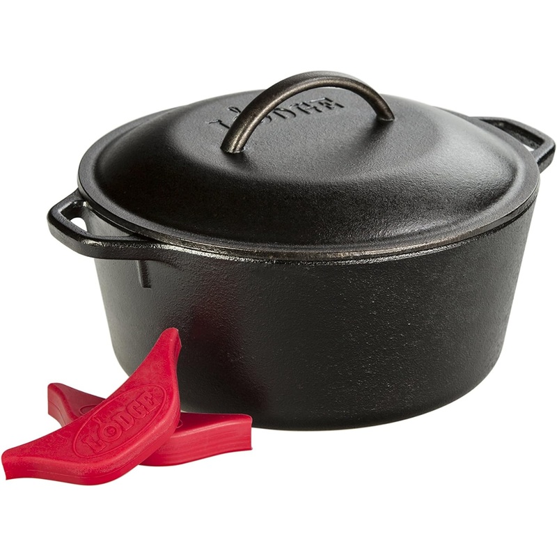 Lodge L8DOL3HH41PLT Cast Iron Dutch Oven with Handle Holders, 5 quart, Black/Red | Bigbigmart.com