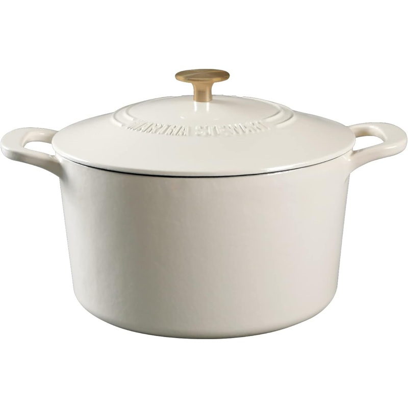 MARTHA STEWART Gatwick 7 QT Enamel Cast Iron Dutch Oven, Linen w/Gold Knob | Bigbigmart.com