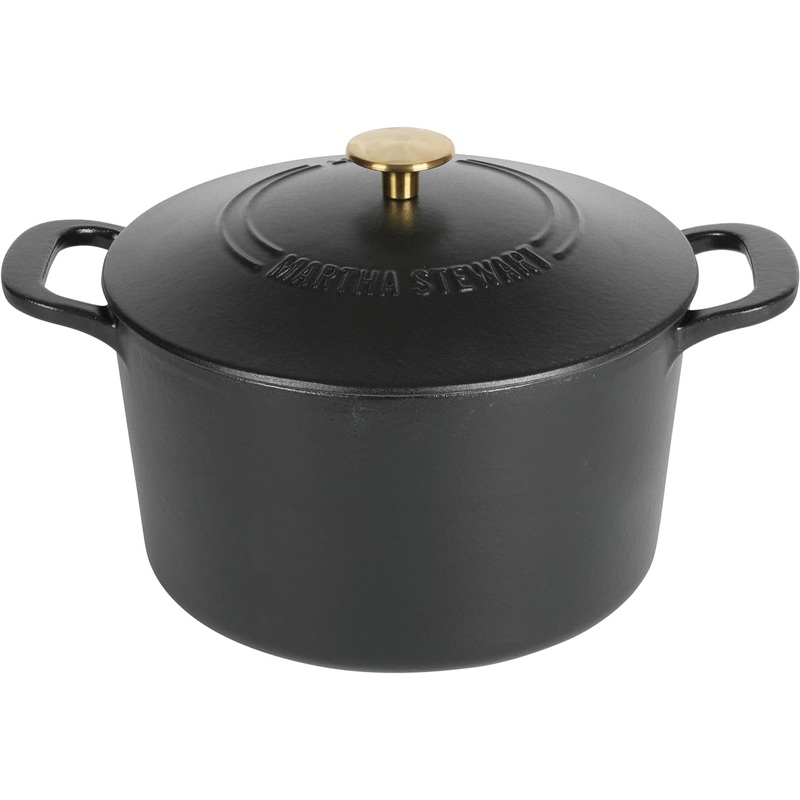 MARTHA STEWART Gatwick 7 QT Enamel Cast Iron Dutch Oven, Matte Black | Bigbigmart.com