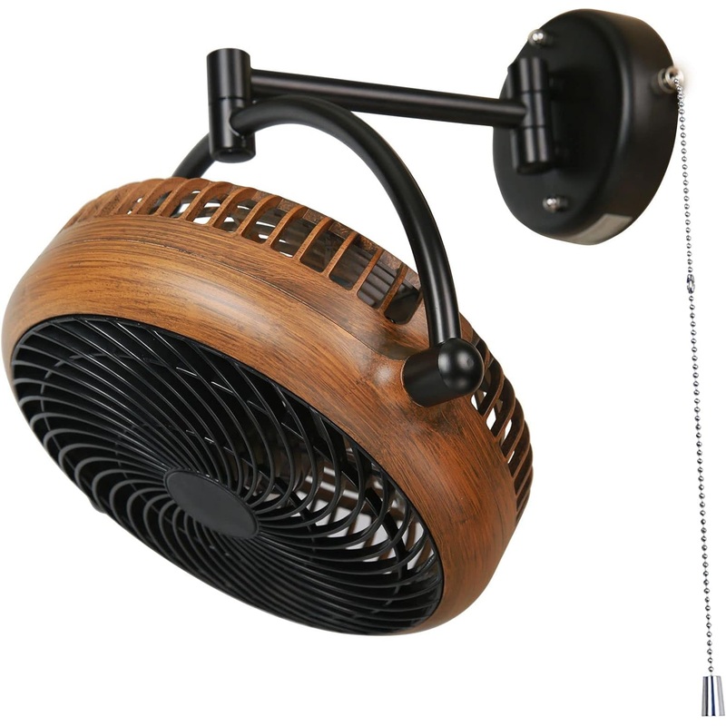 Parrot Uncle Wall Mount Fans 10 Inch Indoor Ceiling Fan with Plug in Cord Wall-mounted Fan with Folding Arm, AC Motor, Walnut Color | Bigbigmart.com
