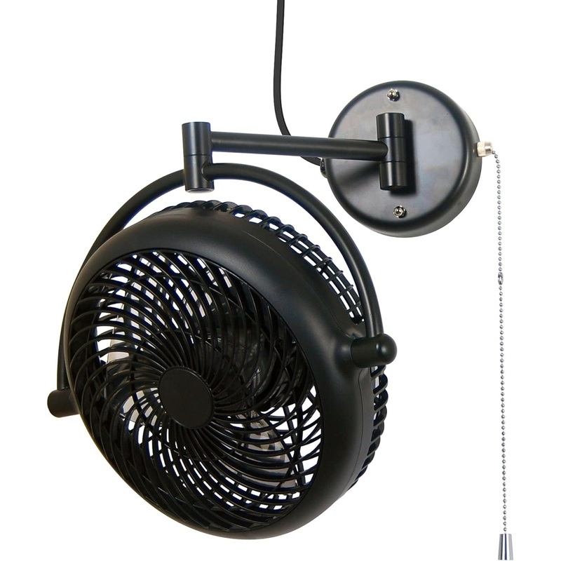 Parrot Uncle Wall Mount Fans Black Pull in Ceiling Fan with Folding Arm Cord with Plug, 10 Inch | Bigbigmart.com
