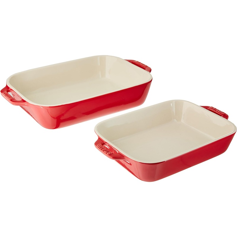 STAUB Ceramics Rectangular Baking Dish Set, 2 pc, Cherry | Bigbigmart.com