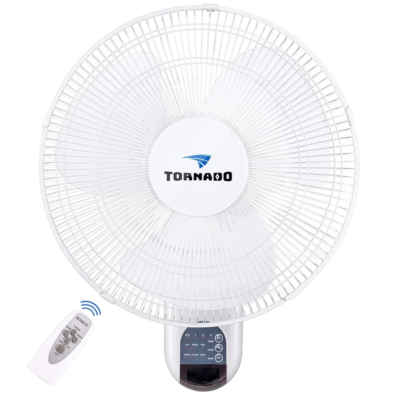 Tornado 16 Inch Oscillating Wall Mount Fan Remote Control Included 3 Speed 2650 CFM 6 FT Cord UL Safety Listed | Bigbigmart.com