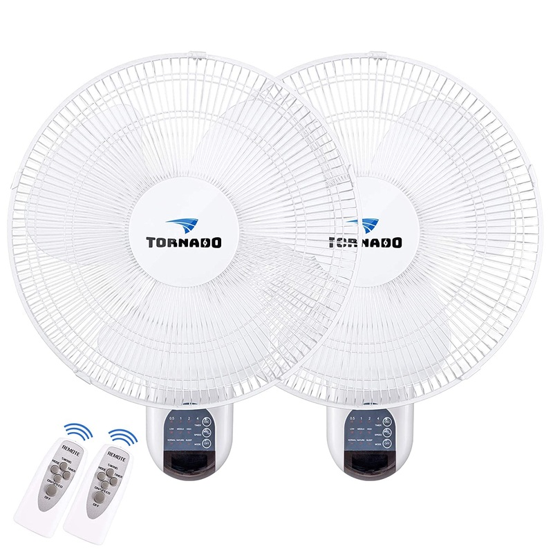 Tornado 2 Pack 16 Inch Oscillating Wall Mount Fan Remote Control Included 3 Speed 2650 CFM 6 FT Cord UL Safety Listed | Bigbigmart.com