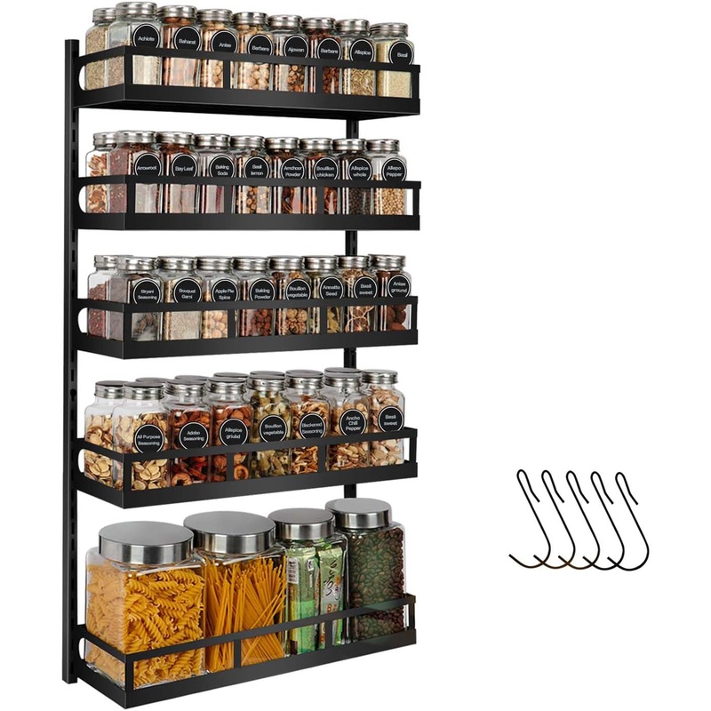 X-cosrack Wall Mount Spice Rack Organizer 5 Tier Height-Adjustable Hanging Spice Shelf Storage for Kitchen Pantry Cabinet