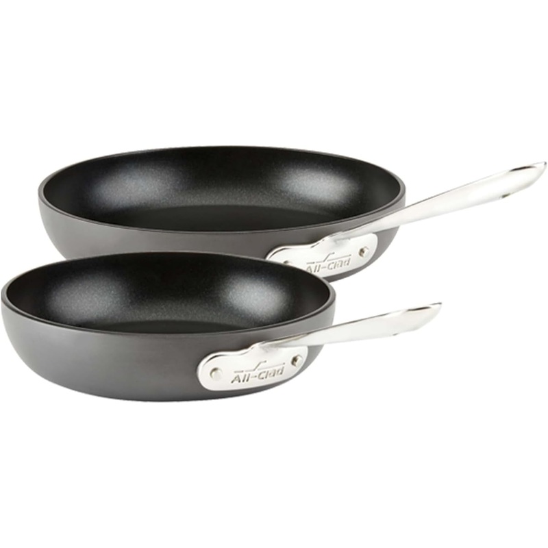 All-Clad HA1 Hard Anodized Nonstick Fry Pan Set 2 Piece, 8, 10 Inch Induction Oven Broiler Safe 500F, Lid Safe 350F Pots and Pans, Cookware Black | Bigbigmart.com
