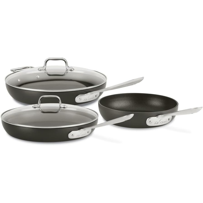 All-Clad HA1 Hard Anodized Nonstick Fry Pan Set 5 Piece, 8, 10, 12 Inch Induction Oven Broiler Safe 500F, Lid Safe 350F Pots and Pans, Cookware Black | Bigbigmart.com