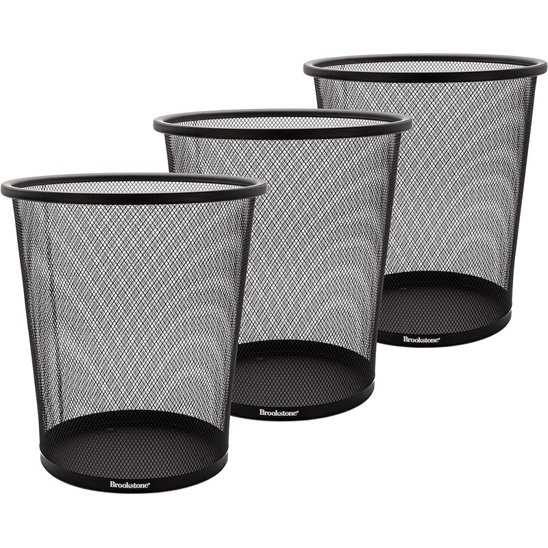 Brookstone [3 Pack Metallic Mesh Wastebasket for Office & Home, Open Top, Under Desk Trash Can, Lightweight & Sturdy Recycling Bin | Bigbigmart.com