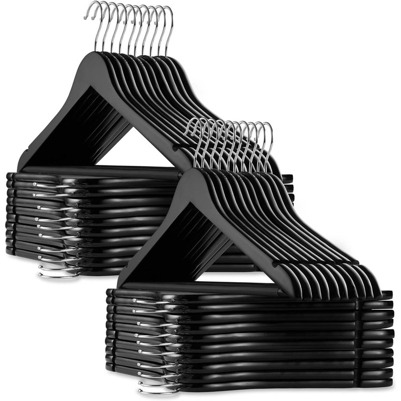 Casafield – 40 Black Wooden Suit Hangers – Premium Lotus Wood with Notches & Chrome Swivel Hook for Dress Clothes, Coats, Jackets, Pants, Shirts, Skirts | Bigbigmart.com