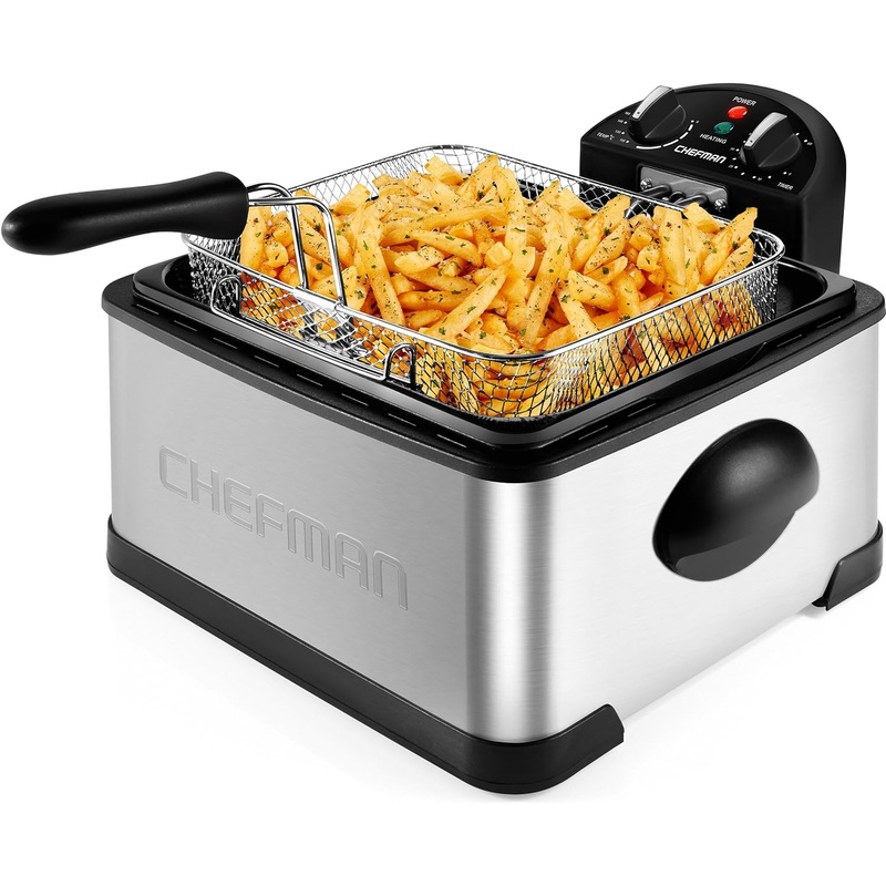 Chefman 4.5 Liter Deep Fryer w/Basket Strainer, XL Jumbo Size, Adjustable Temperature & Timer, Perfect for Fried Chicken, Shrimp, French Fries, Chips & More, Removable Oil-Container, Stainless Steel | Bigbigmart.com