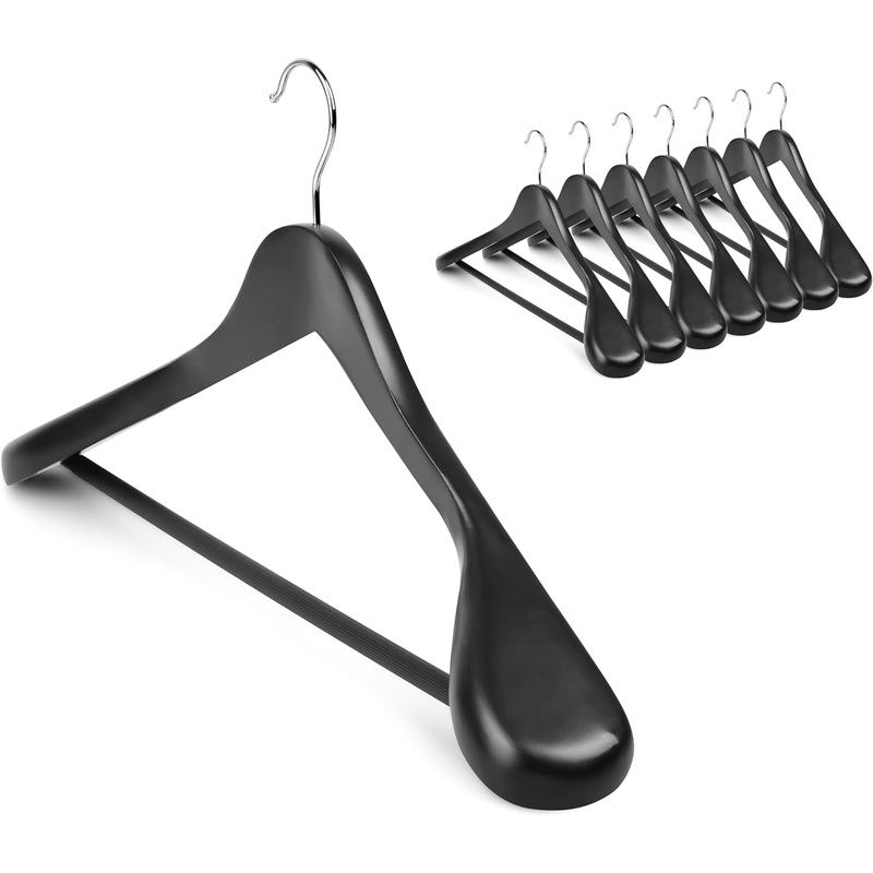 Coat Hanger 8-Pack, MEQUTION Wood Hangers Trouser Hangers Extra Wide Shoulder Wooden Hangers for Heavy Coat, Sweater, Skirt, Suit, Pants, Retro Finish (Black) | Bigbigmart.com
