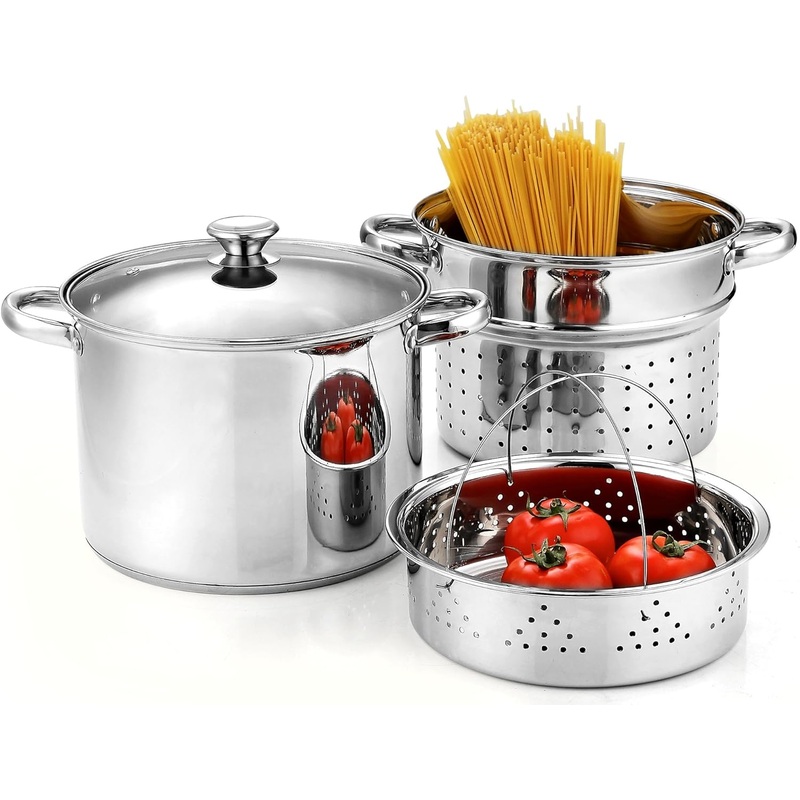 Cook N Home 4-Piece 8 Quart Multipots, Stainless Steel Pasta Cooker Steamer | Bigbigmart.com
