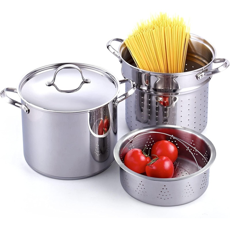 Cooks Standard Pasta Pot 18/10 Stainless Steel 12 Quart, Spaghetti Cooker Steamer Stock Pot Multipots with Strainer Insert, Stainless Steel Lid, 4-Piece Set | Bigbigmart.com