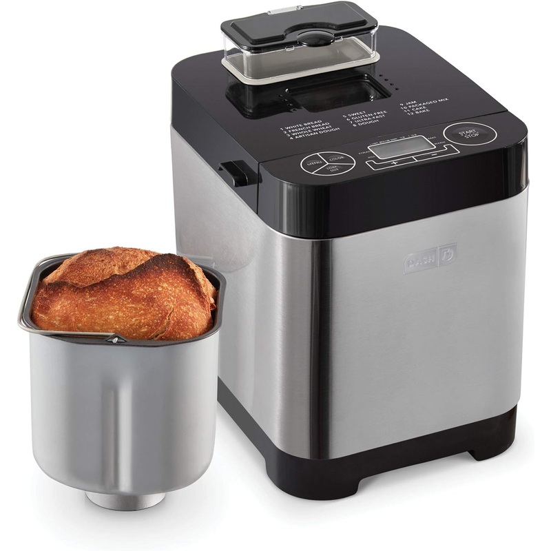 Dash Everyday Stainless Steel Bread Maker, Up to 1.5lb Loaf, Programmable, 12 Settings + Gluten Free & Automatic Filling Dispenser – Black | Bigbigmart.com