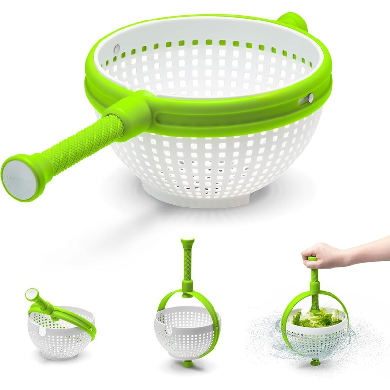 Dreamfarm Spina Original 2-In-1 Easy-To-Use Salad Spinner & Colander Strainer Collapsible Handle Folds To Save Space Easy-Storage White/Green | Bigbigmart.com