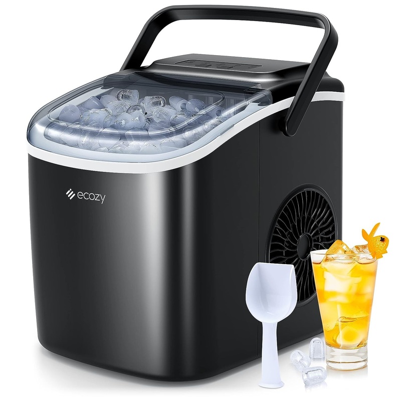 ecozy Portable Countertop Ice Maker – 9 Ice Cubes in 6 Minutes, 26 lbs Daily Output, Self-Cleaning with Ice Bags, Scoop, and Basket for Kitchen, Office, Bar, Party – Black | Bigbigmart.com