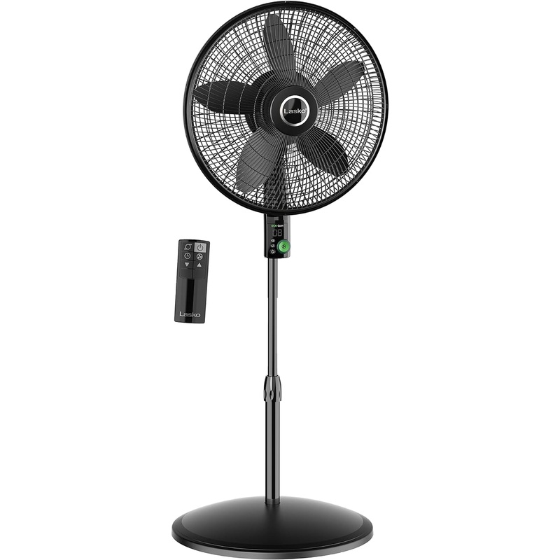 Lasko Oscillating 18-inch EcoQuiet DC Motor 12-Speed Pedestal Fan with Remote Control, Black, S18708, Large | Bigbigmart.com