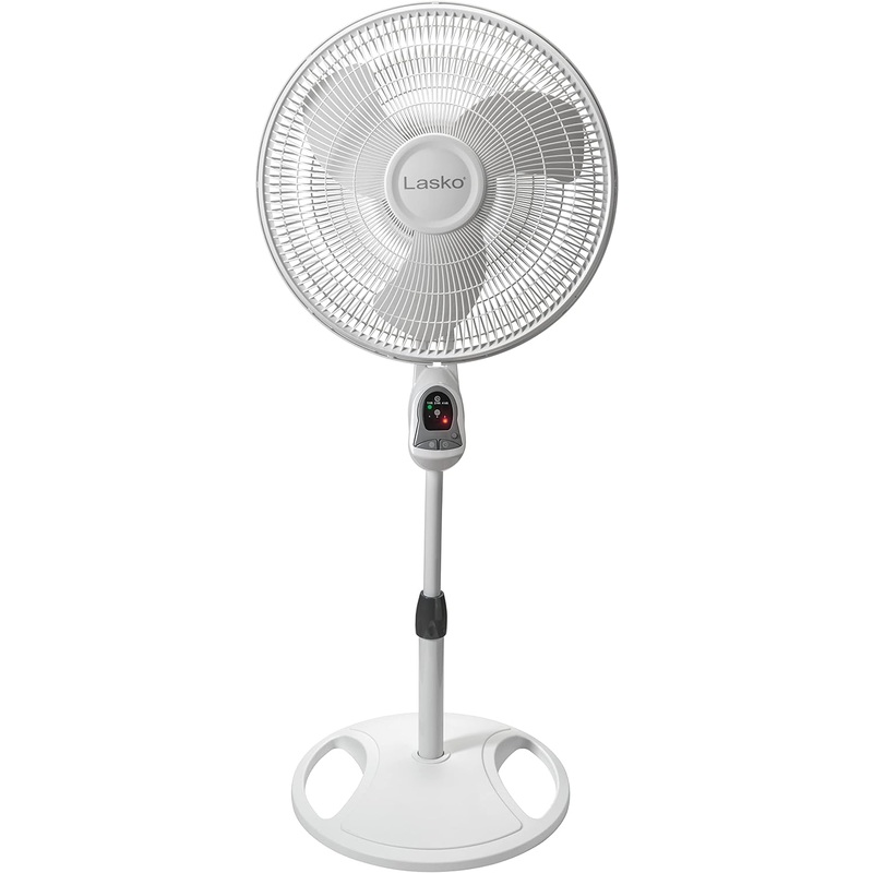 Lasko Oscillating Adjustable Pedestal Stand Fan with Timer and Remote for Indoor, Bedroom, Living Room, Home Office & College Dorm Use, 16 Inch, White, 1646 | Bigbigmart.com