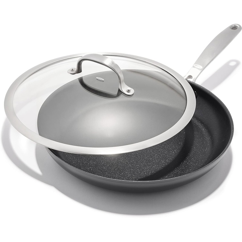 OXO Enhanced, 12 Frying Pan Skillet with Lid, Healthy Ceramic Nonstick, PFAS-Free, Stainless Steel Handle, Dishwasher Safe, Oven Safe, Black | Bigbigmart.com