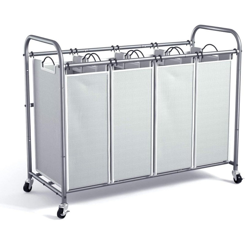 ROMOON Laundry Sorter, Laundry Hamper 4 Section with Heavy Duty Rolling Lockable Wheels, Laundry Basket Organizer with Removable Bags for Dirty Clothes Storage, Grey | Bigbigmart.com