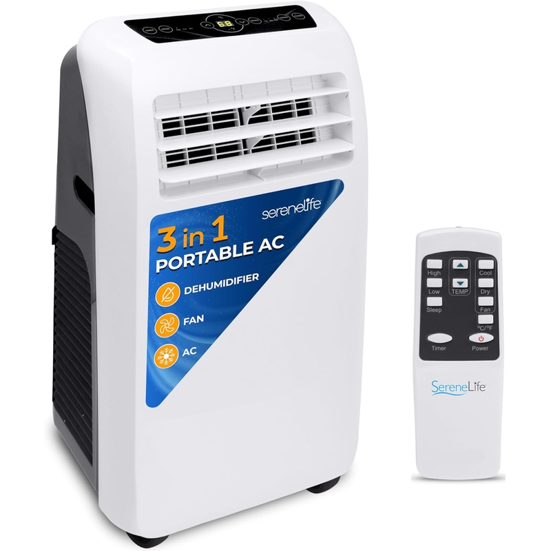 SereneLife Small Air Conditioner Portable 10,000 BTU with Built-in Dehumidifier – Portable AC unit for rooms up to 450 sq ft – Remote Control, Window Mount Exhaust Kit | Bigbigmart.com