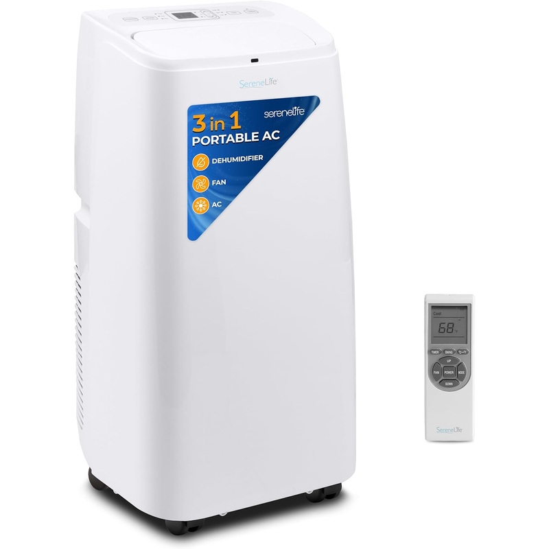 SereneLife Small Air Conditioner Portable 12,000 BTU with Built-in Dehumidifier – Portable AC unit for rooms up to 550 sq ft – Remote Control, Window Mount Exhaust Kit | Bigbigmart.com