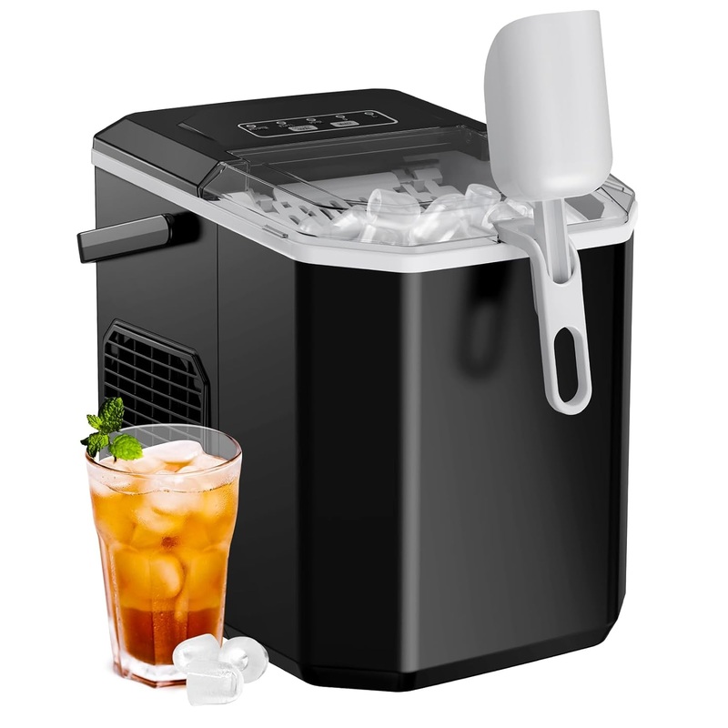 Silonn Ice Maker Countertop, Portable Ice Machine with Carry Handle, Self-Cleaning Ice Makers with Basket and Scoop, 9 Cubes in 6 Mins, 26 lbs per Day, Ideal for Home, Kitchen, Camping, RV | Bigbigmart.com