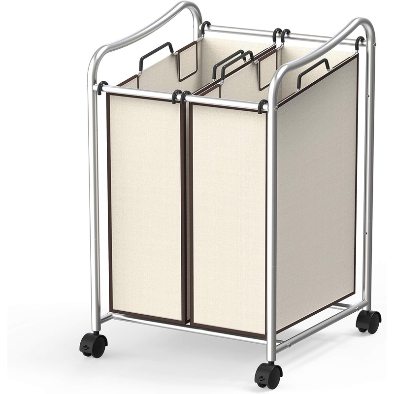 Simple Houseware 2-Bag Heavy Duty Rolling Laundry Sorter Cart, Chrome | Bigbigmart.com