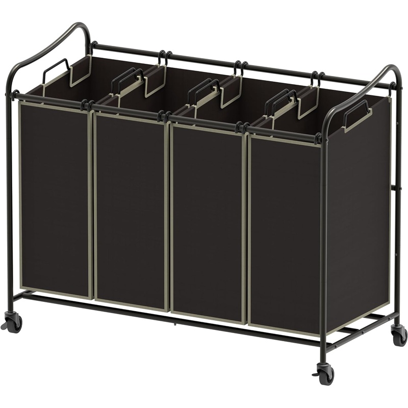 Simple Houseware 4-Bag Heavy Duty Laundry Sorter Rolling Cart, Brown | Bigbigmart.com