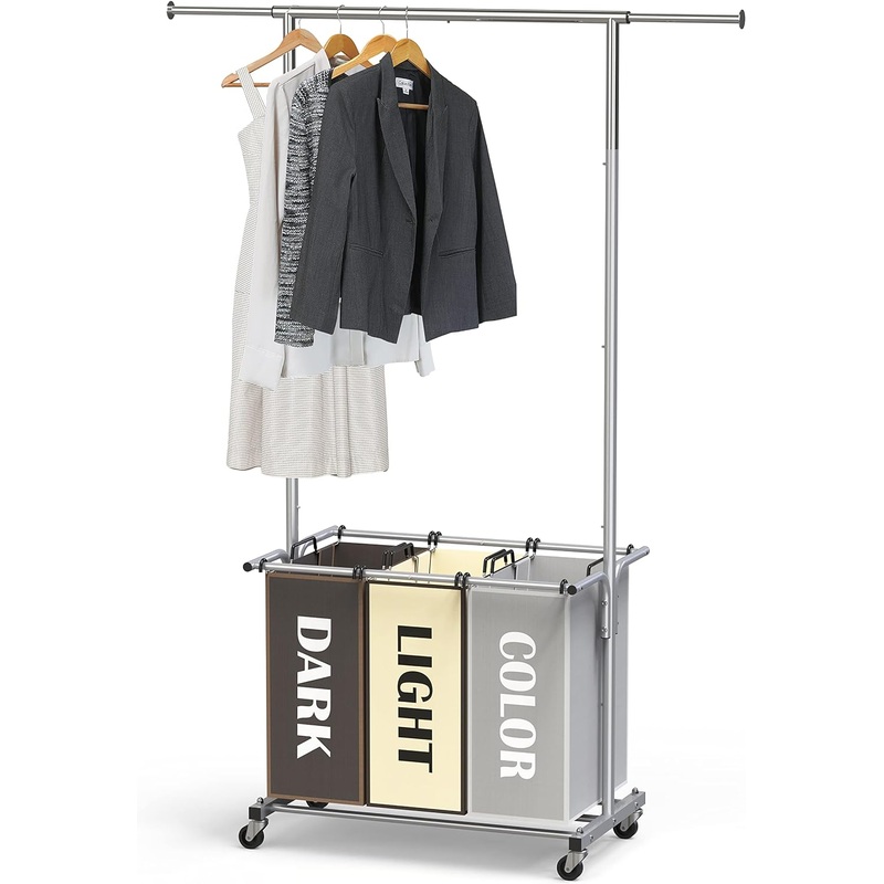 Simple Houseware Garment Rack with 3 Bag Laundry Sorter, Multi Color | Bigbigmart.com