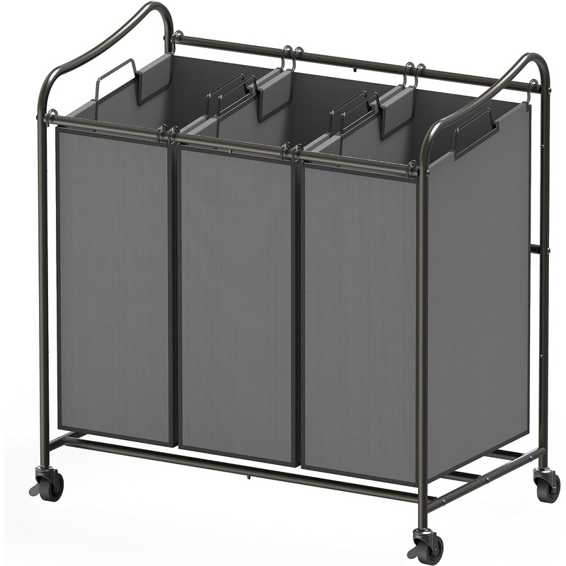 Simple Houseware Heavy Duty 3-Bag Laundry Sorter Rolling Cart, Dark Grey | Bigbigmart.com