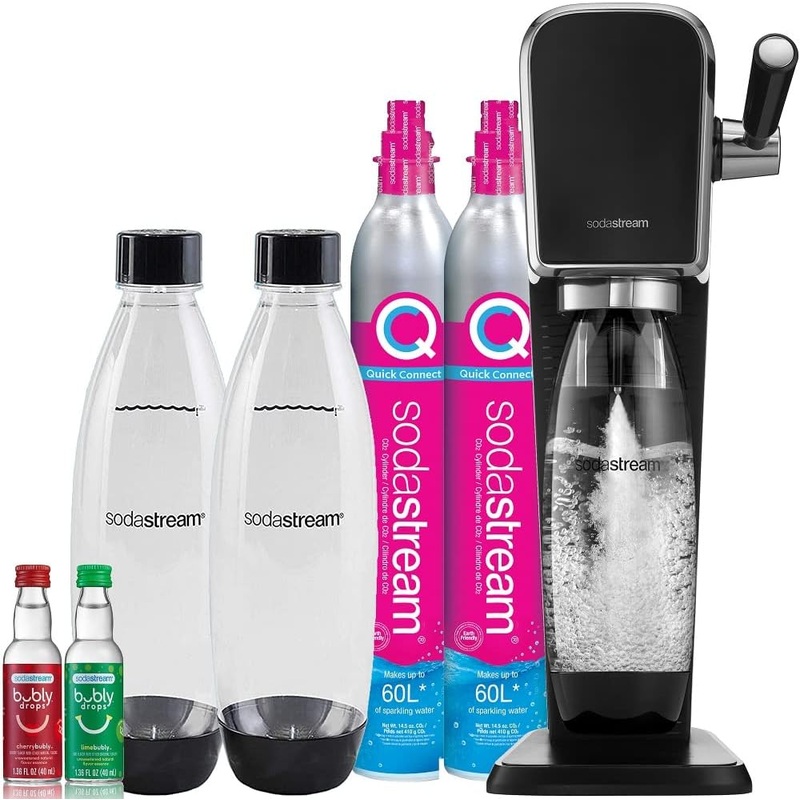 SodaStream Art Sparkling Water Maker Bundle (Black), with CO2, DWS Bottles, and Bubly Drops Flavors | Bigbigmart.com