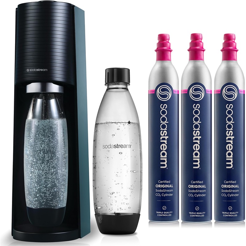 SodaStream Terra Sparkling Water Maker Bundle in Black – includes 3-Pack CO2 and Carbonating Bottle | Bigbigmart.com